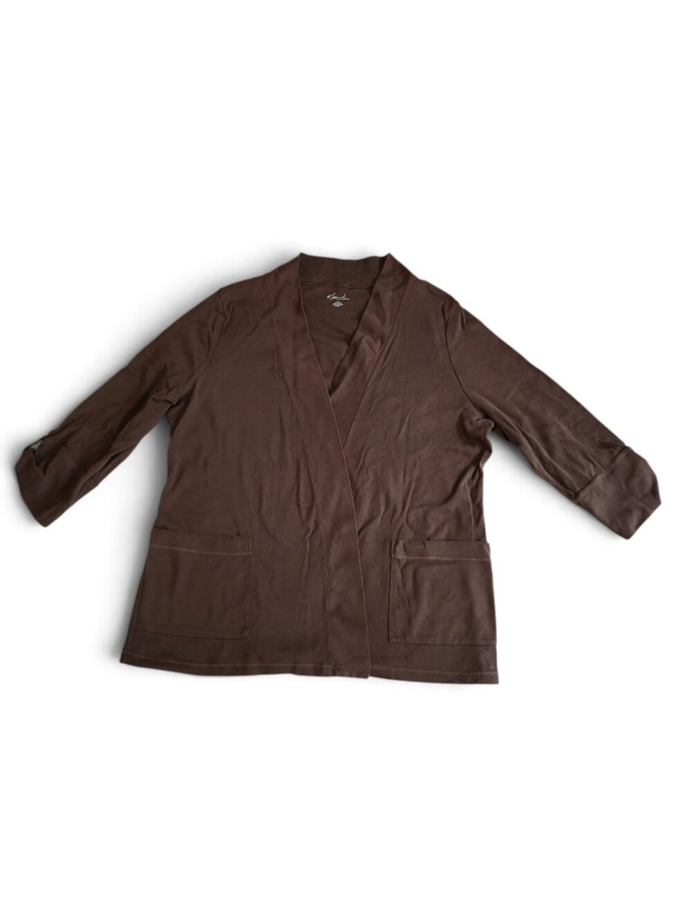 Kim Rogers Plus Size Brown Open-Front Cotton Cardigan 2X - Picture 7 of 10